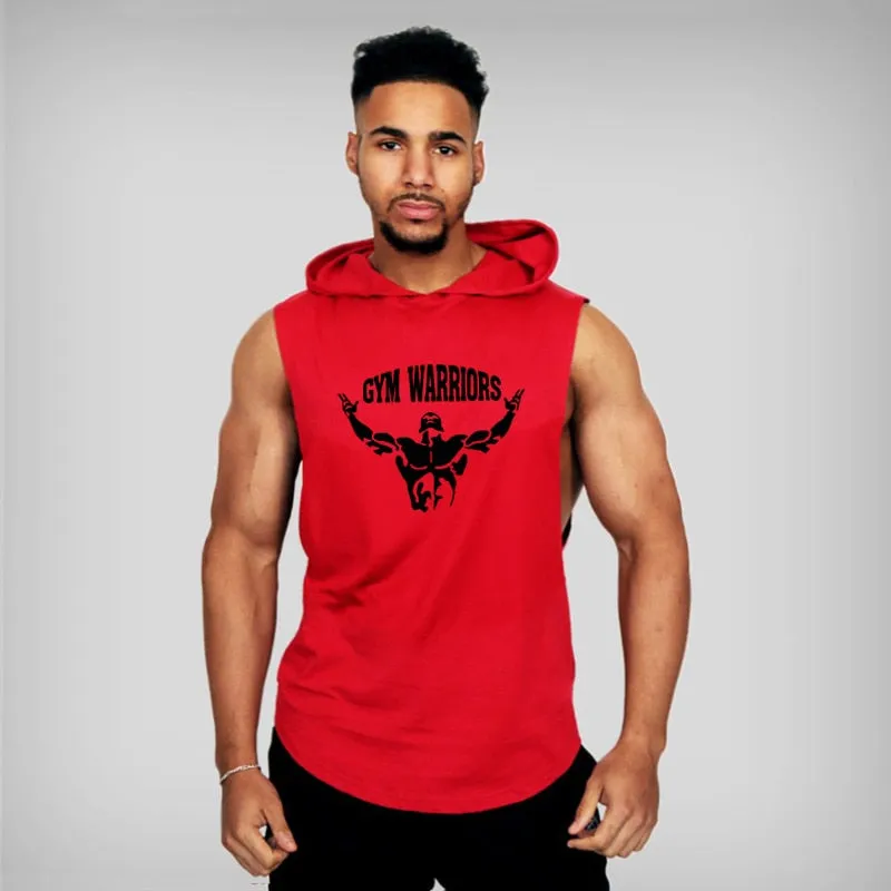 Mens Bodybuilding Hooded Tank Top Cotton Sleeveless Vest Fitness Sweatshirt Workout Sportswear Tops Male