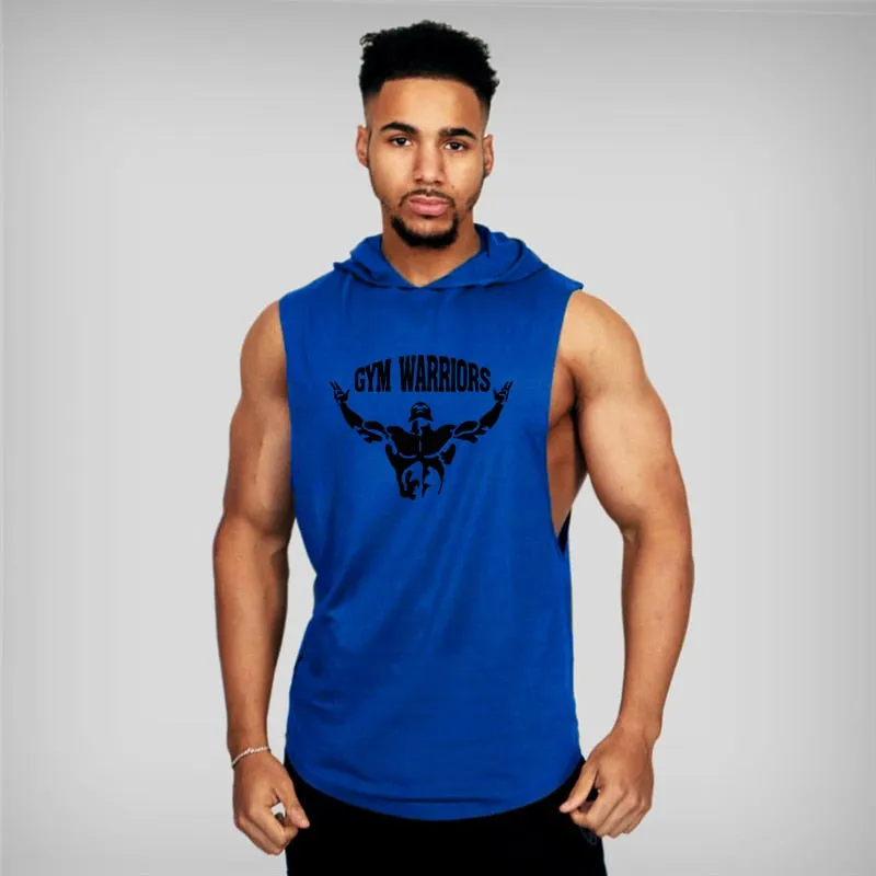 Mens Bodybuilding Hooded Tank Top Cotton Sleeveless Vest Fitness Sweatshirt Workout Sportswear Tops Male