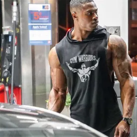 Mens Bodybuilding Hooded Tank Top Cotton Sleeveless Vest Fitness Sweatshirt Workout Sportswear Tops Male
