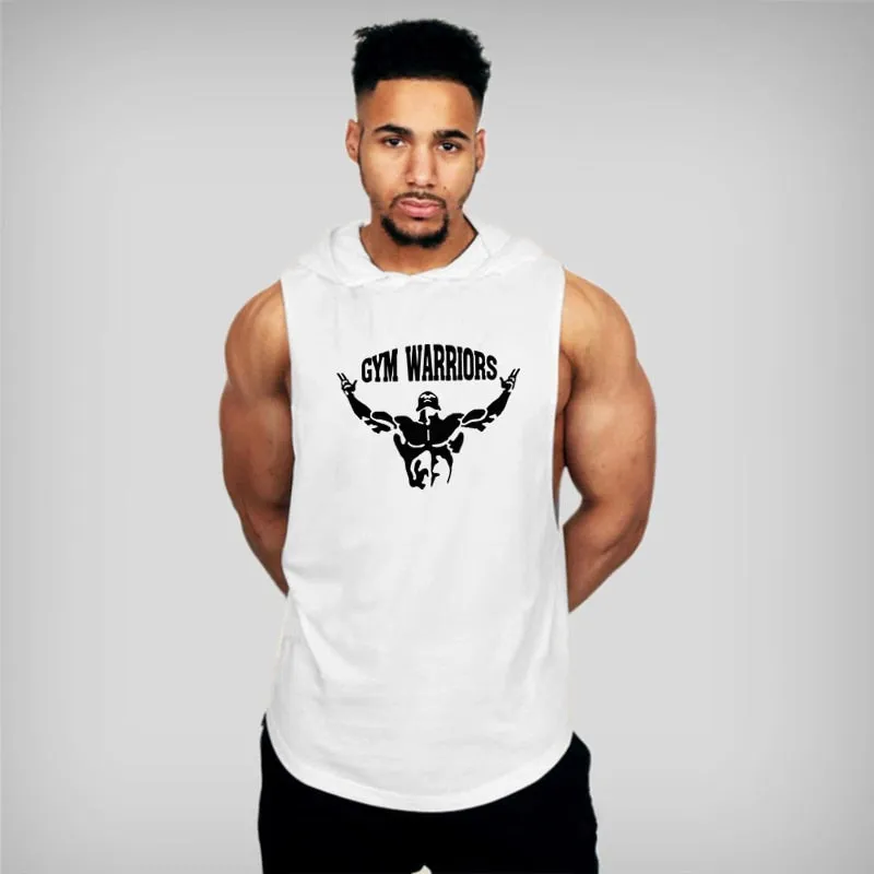 Mens Bodybuilding Hooded Tank Top Cotton Sleeveless Vest Fitness Sweatshirt Workout Sportswear Tops Male