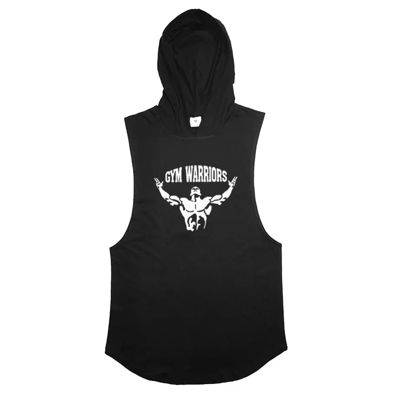 Mens Bodybuilding Hooded Tank Top Cotton Sleeveless Vest Fitness Sweatshirt Workout Sportswear Tops Male