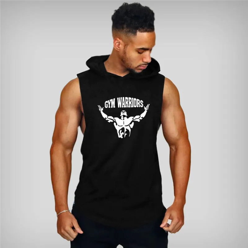 Mens Bodybuilding Hooded Tank Top Cotton Sleeveless Vest Fitness Sweatshirt Workout Sportswear Tops Male