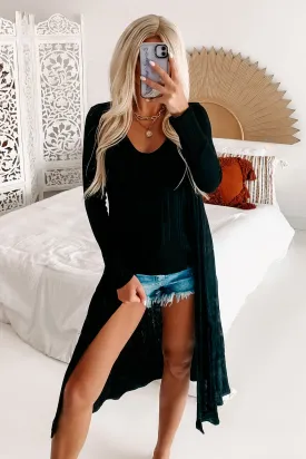 Mutually Exclusive Ribbed Tank Top & Duster Set (Black)
