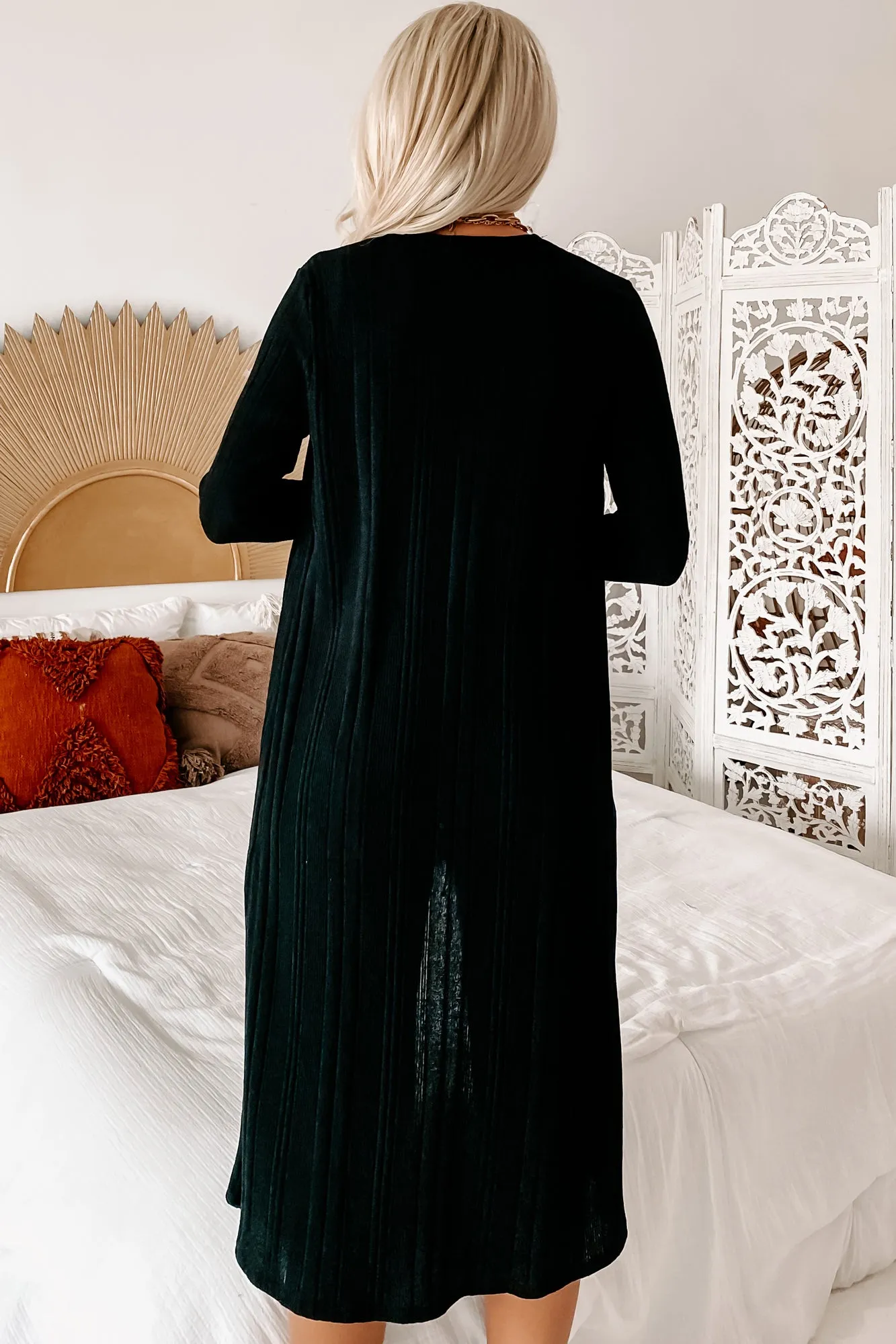 Mutually Exclusive Ribbed Tank Top & Duster Set (Black)