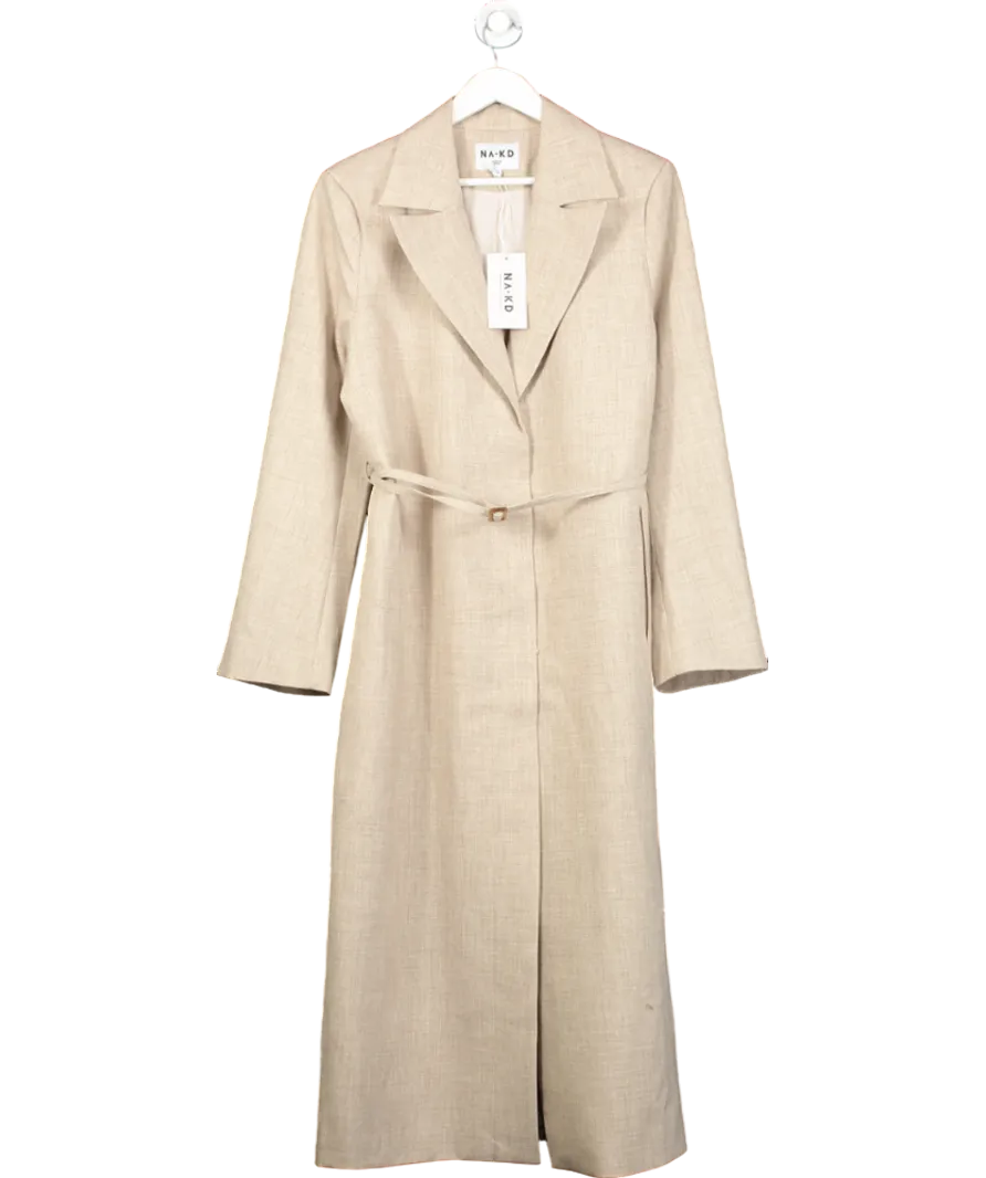 NA-KD Beige Long Belted Detail Coat UK 12