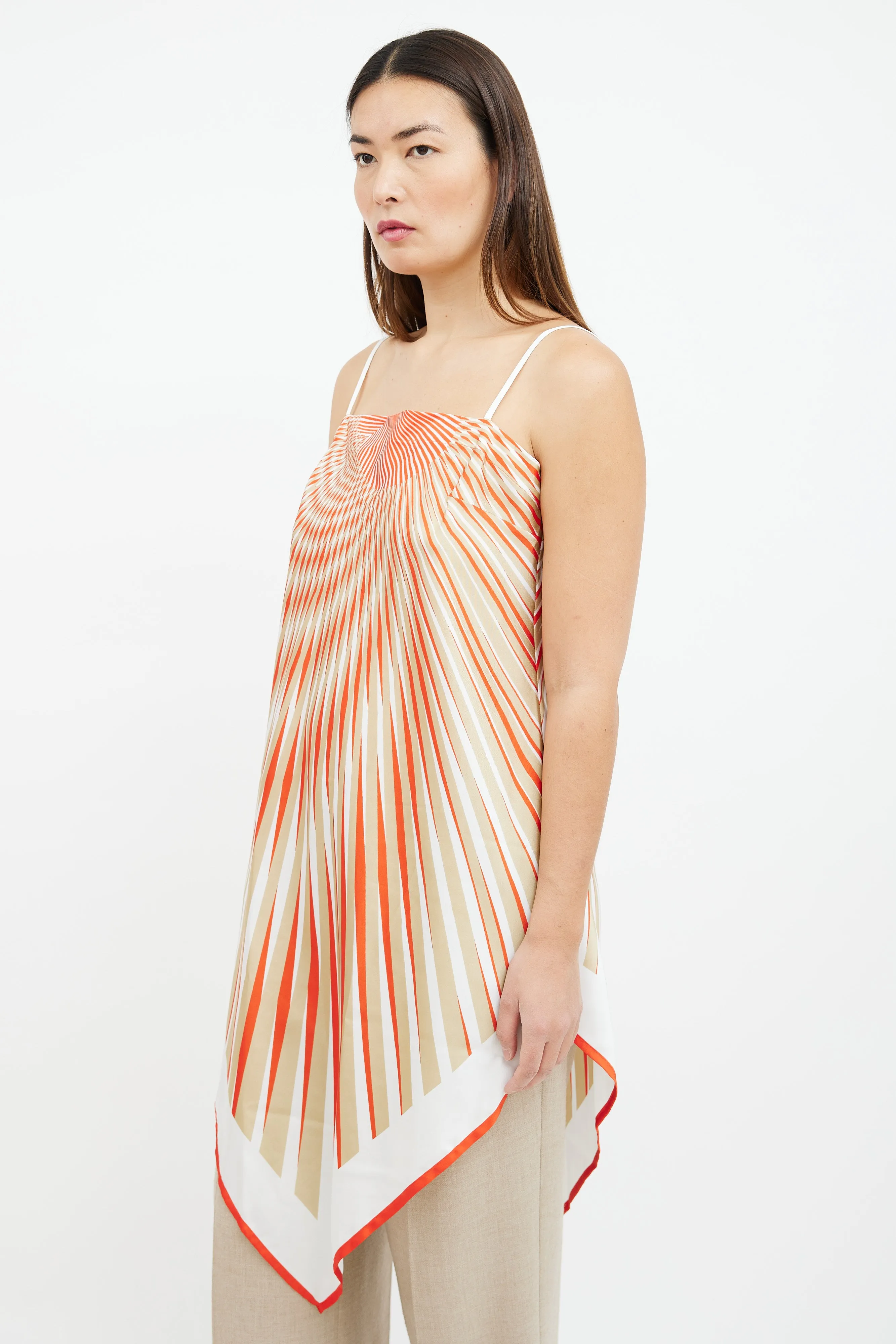 Orange & Beige Radial Stripe Satin Top