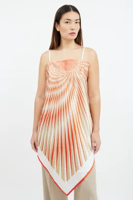 Orange & Beige Radial Stripe Satin Top
