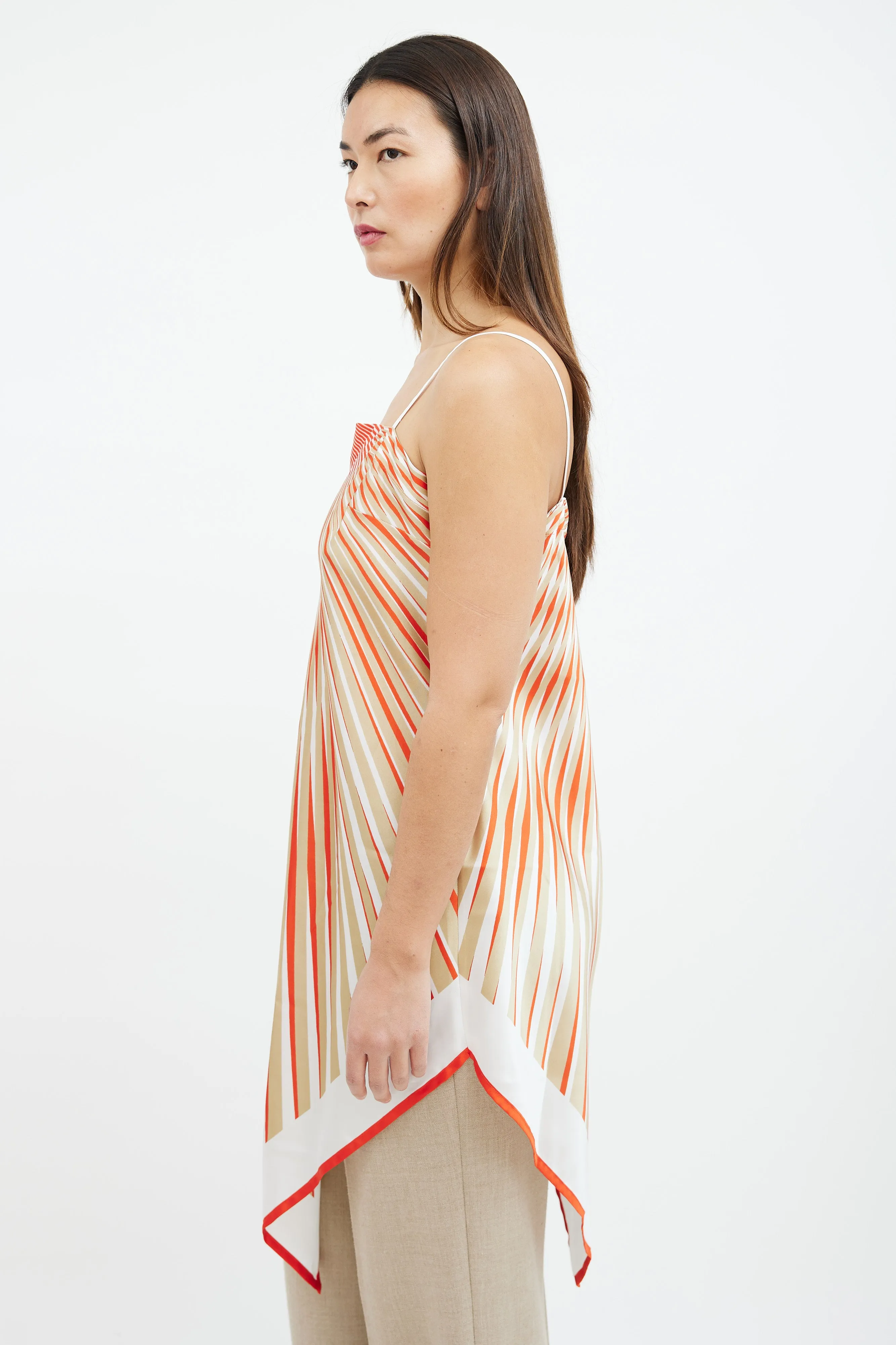 Orange & Beige Radial Stripe Satin Top