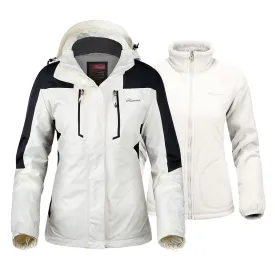 OutdoorMaster Women's 3-in-1 Ski Jacket - Winter Jacket Set with Fleece Liner Jacket & Hooded Waterproof Shell - for Women (Off White,L)
