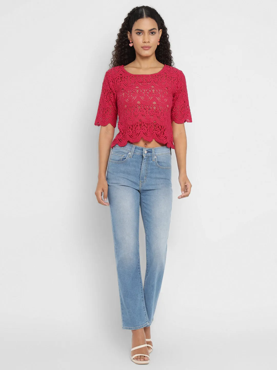 Porsorte Womens Red Crochet Lace Top ( No inner)