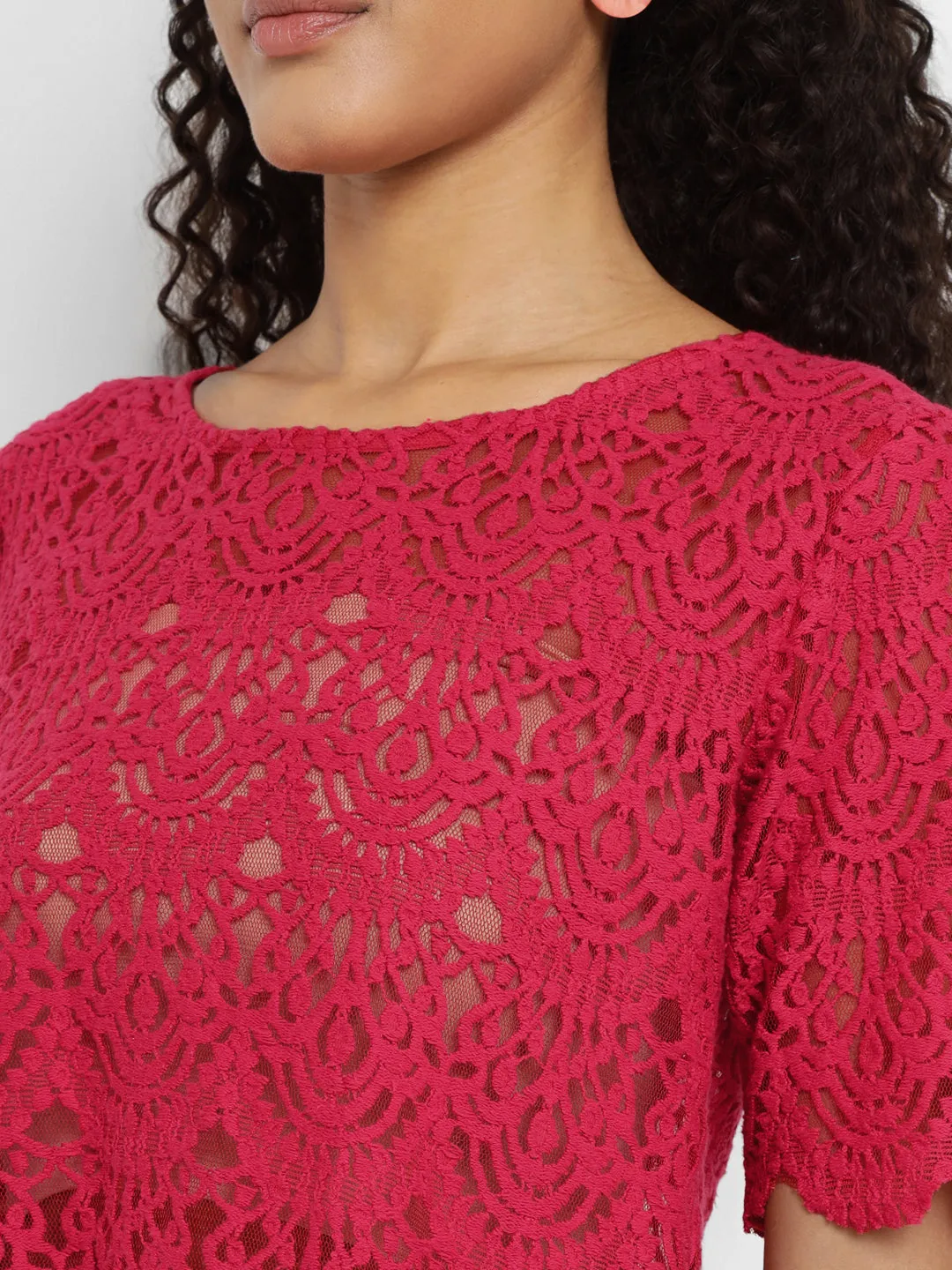 Porsorte Womens Red Crochet Lace Top ( No inner)