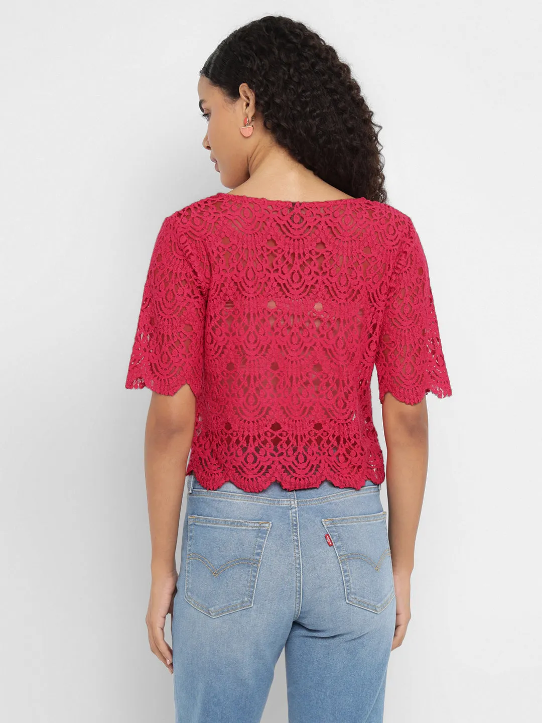 Porsorte Womens Red Crochet Lace Top ( No inner)