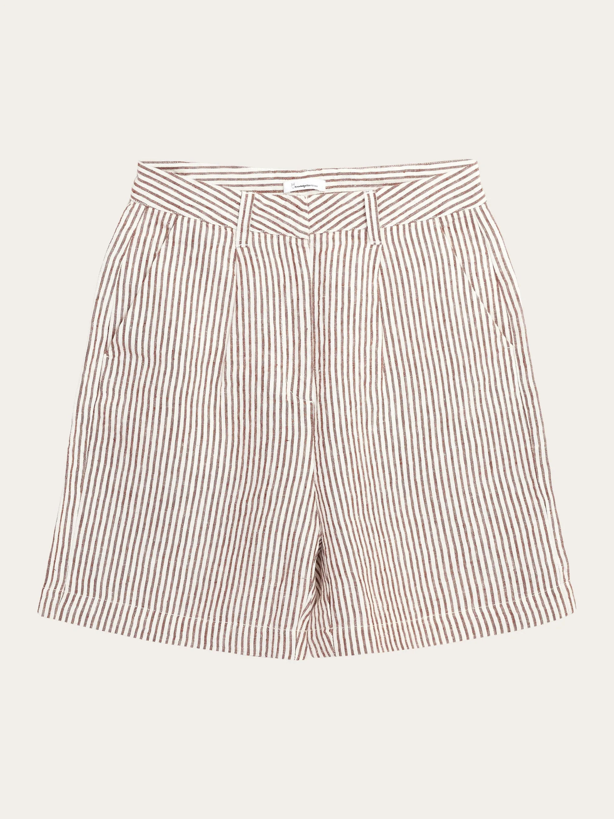 POSEY wide high-rise striped linen shorts - GOTS/Vegan - Brown stripe