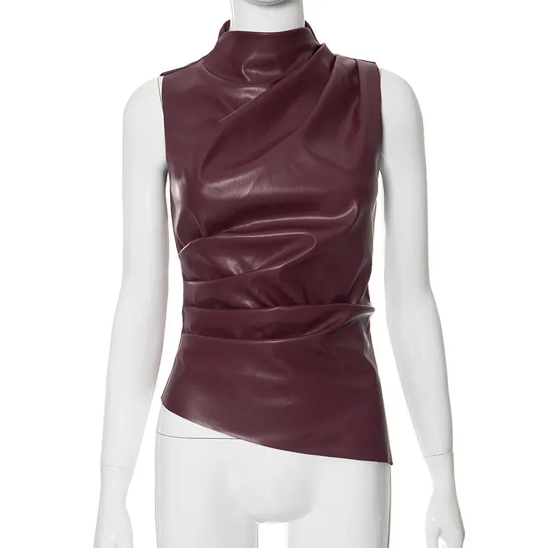 PU Leather Asymmetrical Sleeveless Top