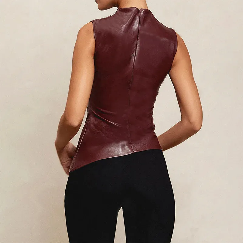 PU Leather Asymmetrical Sleeveless Top
