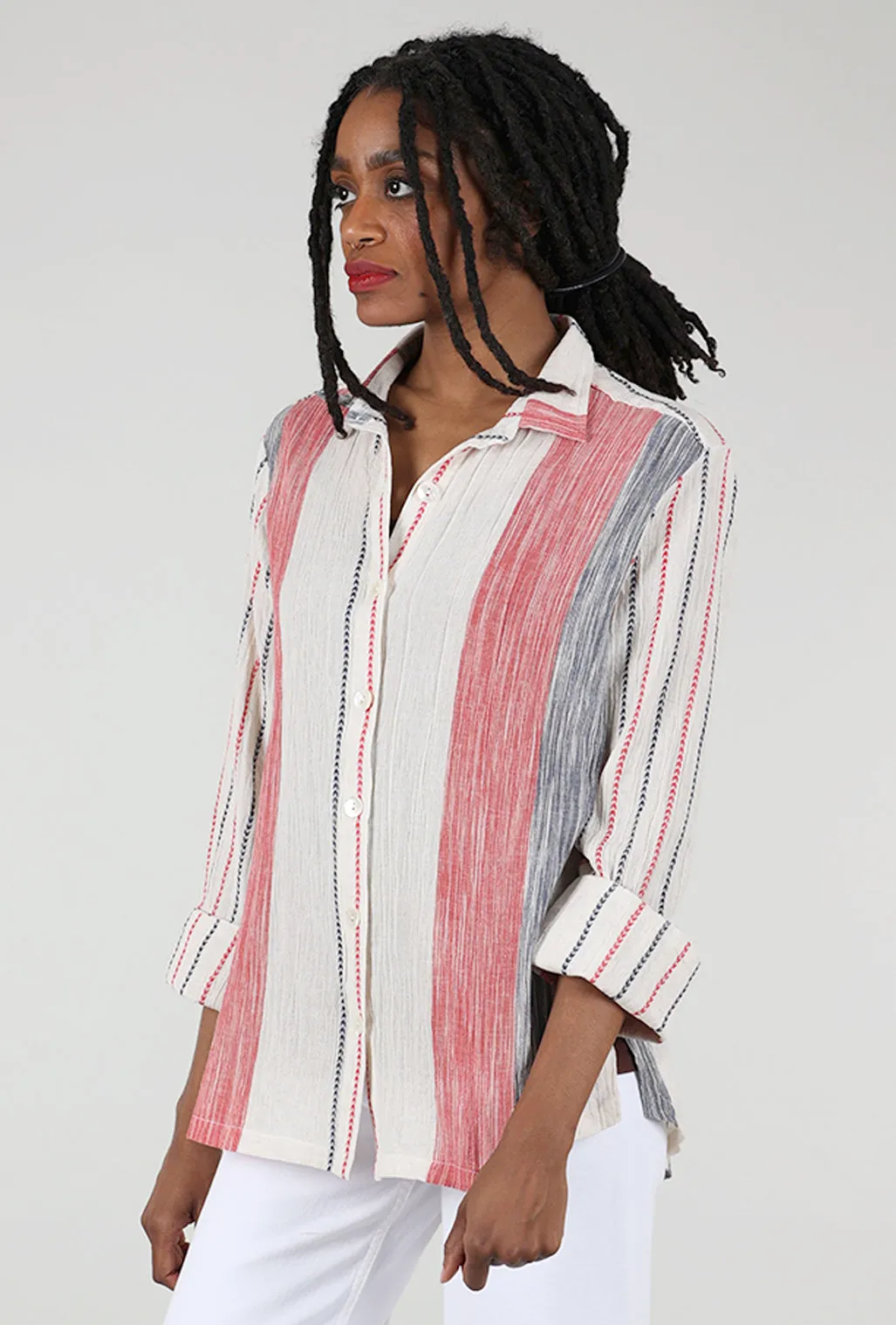 Quinne Parallel Shirt, Ecru/Red
