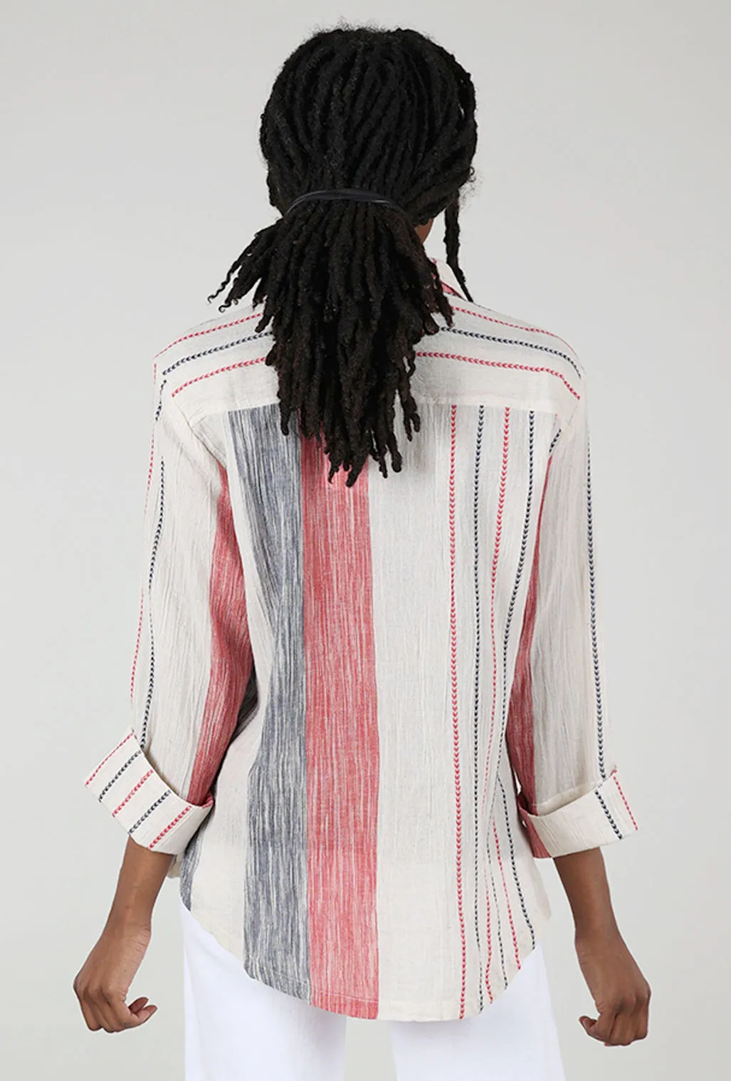 Quinne Parallel Shirt, Ecru/Red