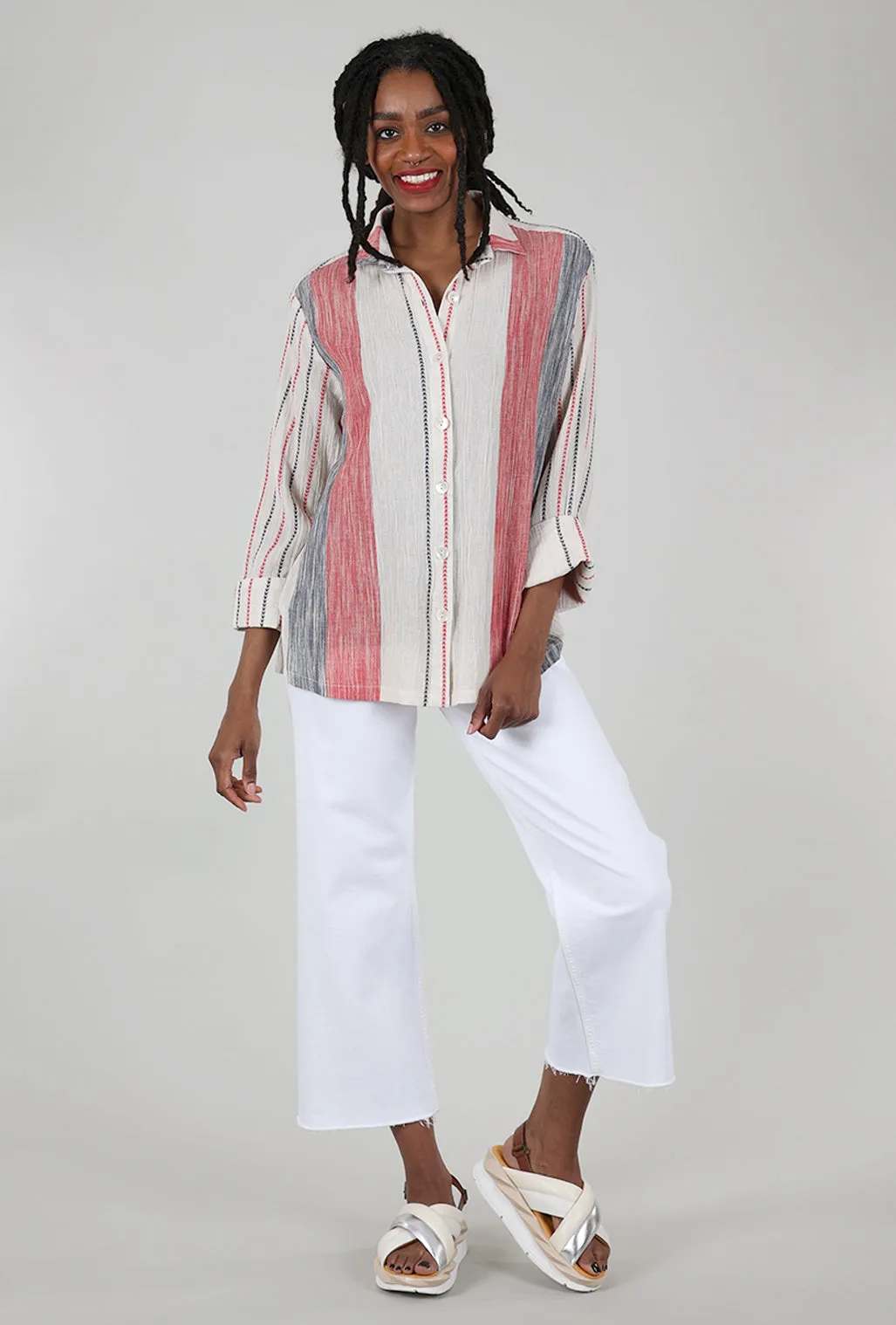 Quinne Parallel Shirt, Ecru/Red