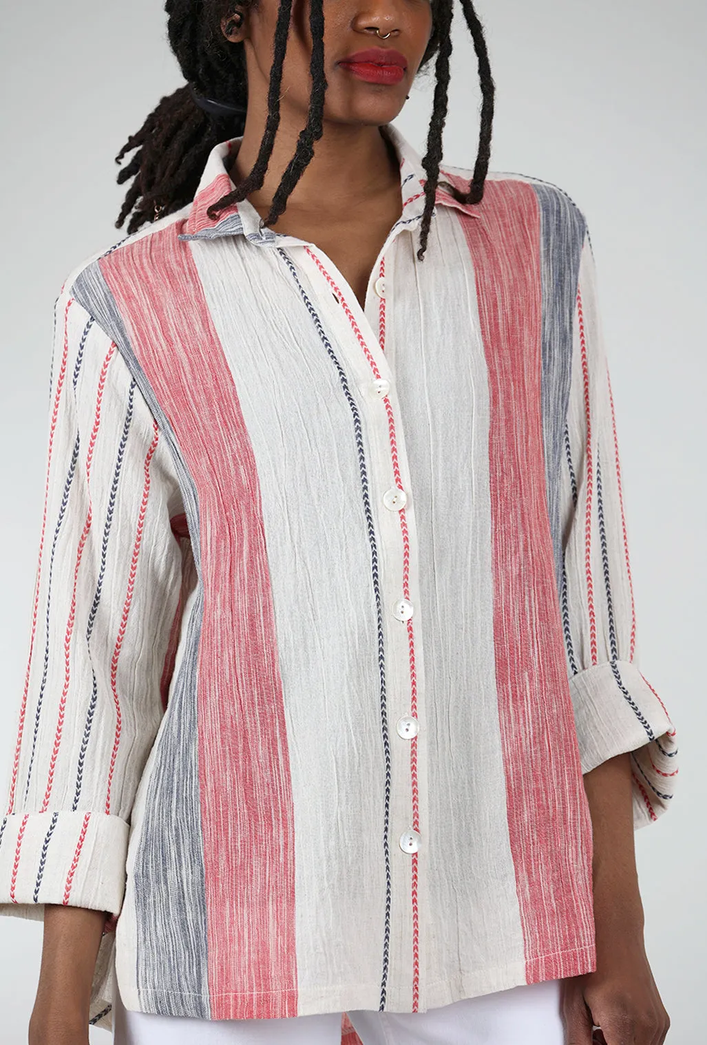 Quinne Parallel Shirt, Ecru/Red