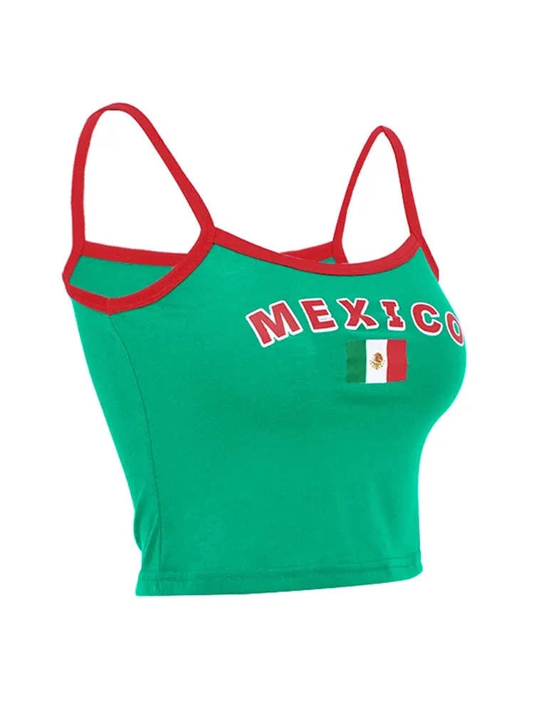 Sexy Green Letter Print Crop Top – Women's Summer Sleeveless Camis, Casual Y2K Streetwear