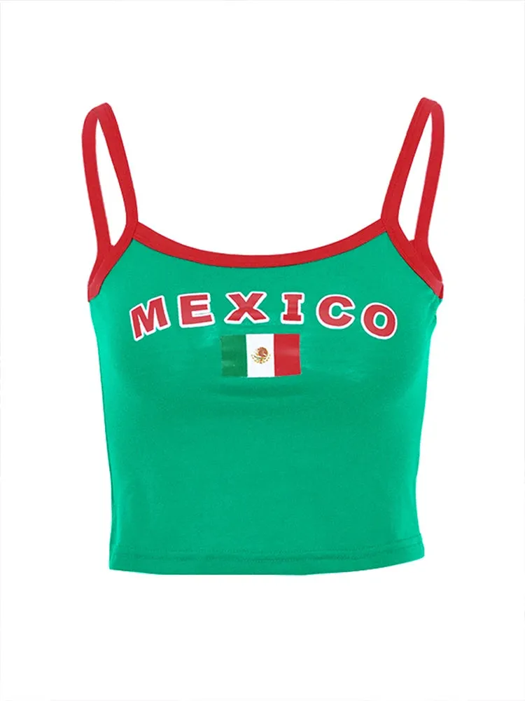 Sexy Green Letter Print Crop Top – Women's Summer Sleeveless Camis, Casual Y2K Streetwear