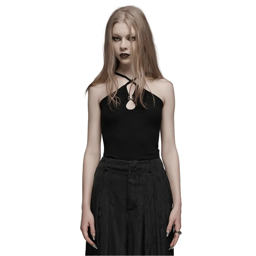 Sexy Halter Camisole with Metal Buckle Detailing