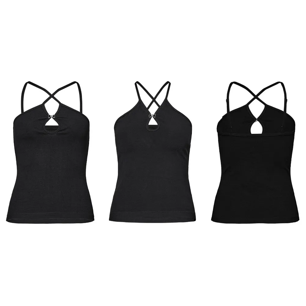 Sexy Halter Camisole with Metal Buckle Detailing