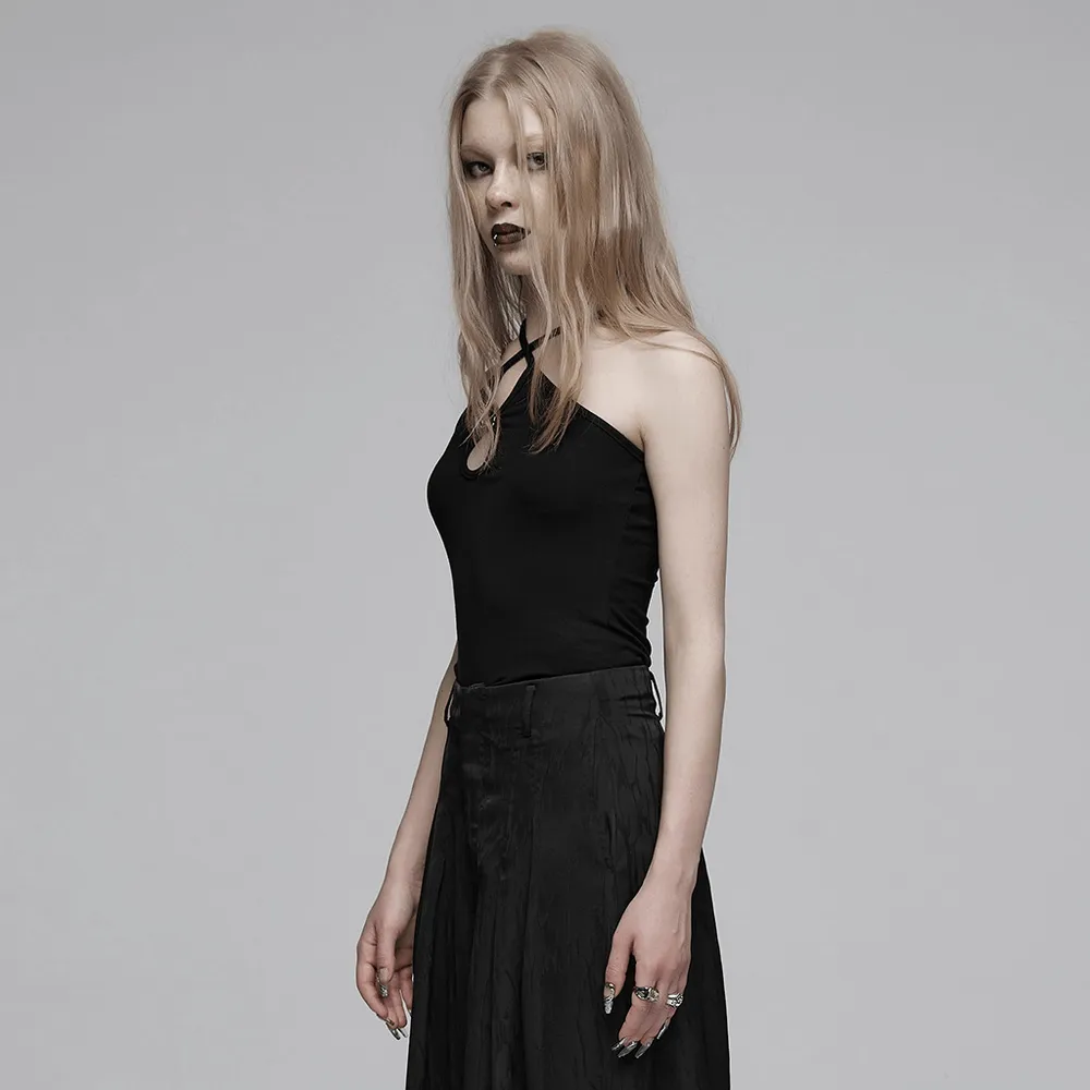Sexy Halter Camisole with Metal Buckle Detailing