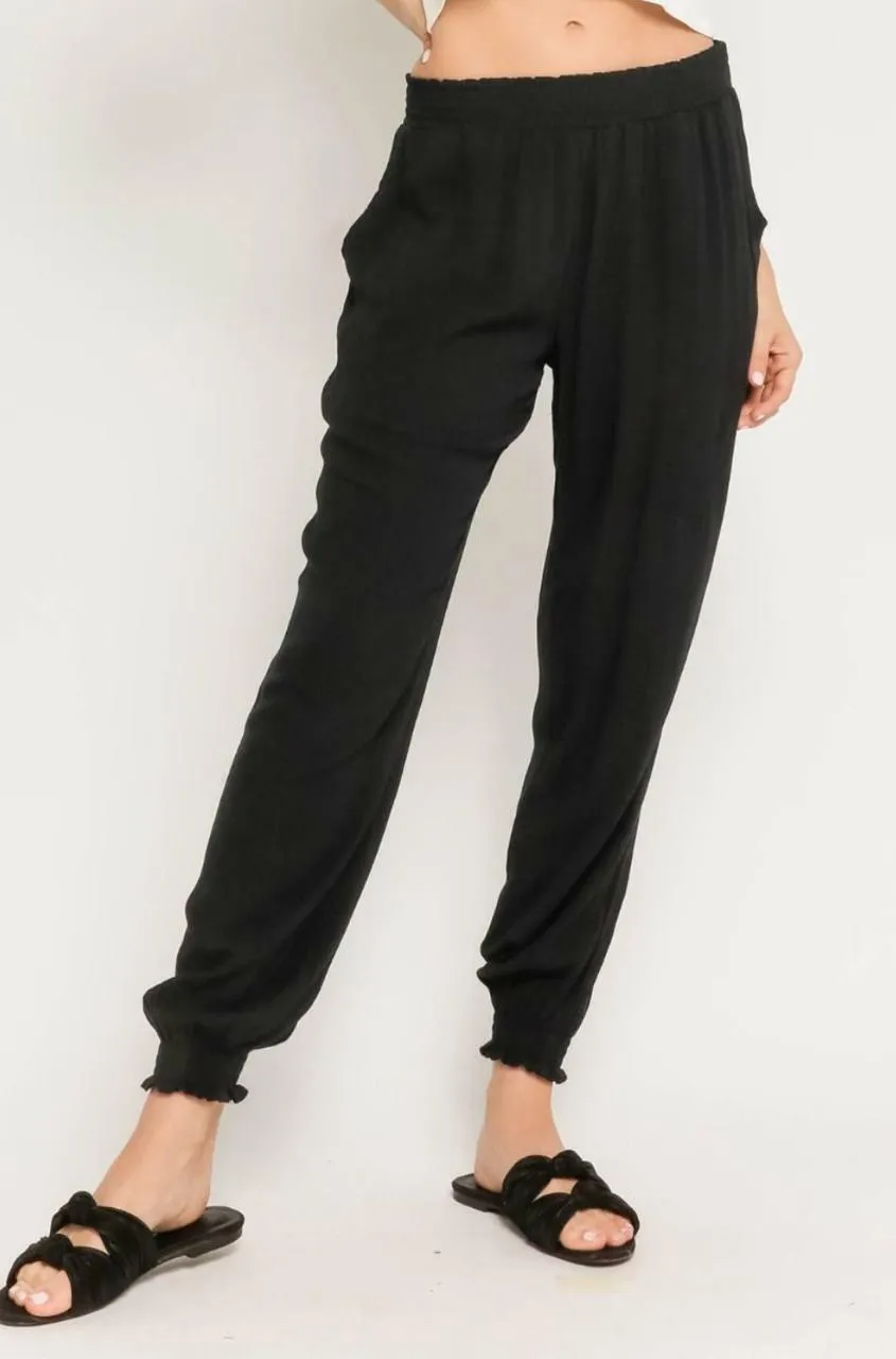Surf's Up Black Smocked Waist Joggers