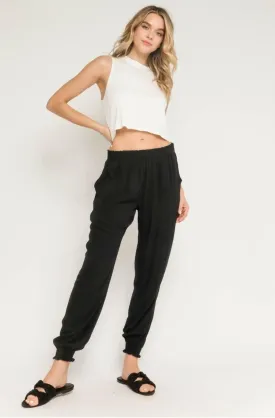 Surf's Up Black Smocked Waist Joggers