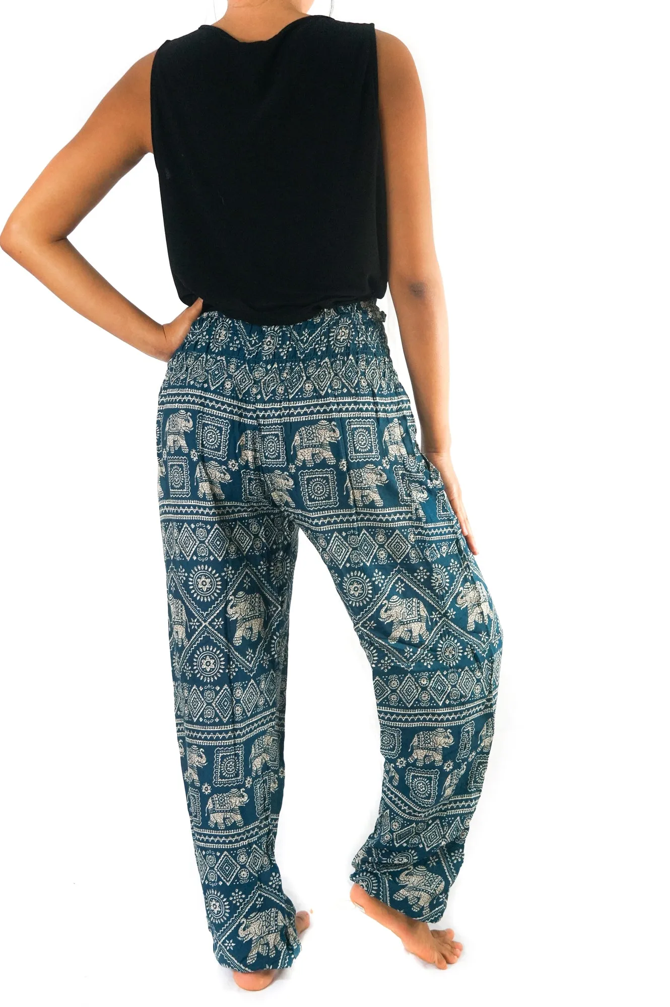Unisex Bohemian Elephant Diamond Print Harem Pants- Teal