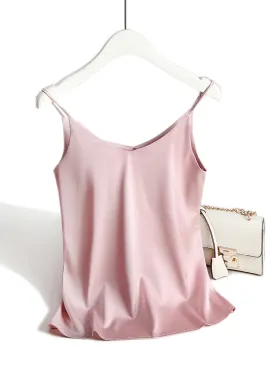 V Neck Basic Cami Sleeveless Satin Silk Tank Tops