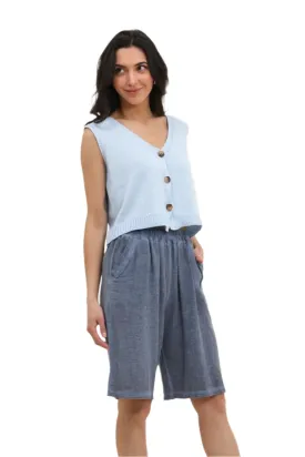 Washed Loose Fit Linen & Cotton One Size Bermuda Shorts
