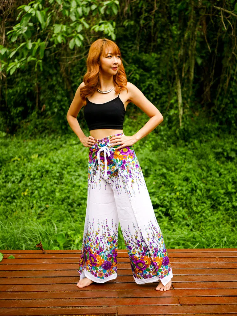 White Florals Palazzo Wrap Pants