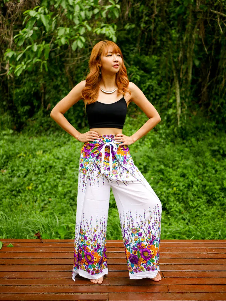 White Florals Palazzo Wrap Pants