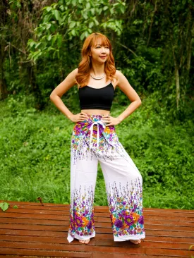 White Florals Palazzo Wrap Pants