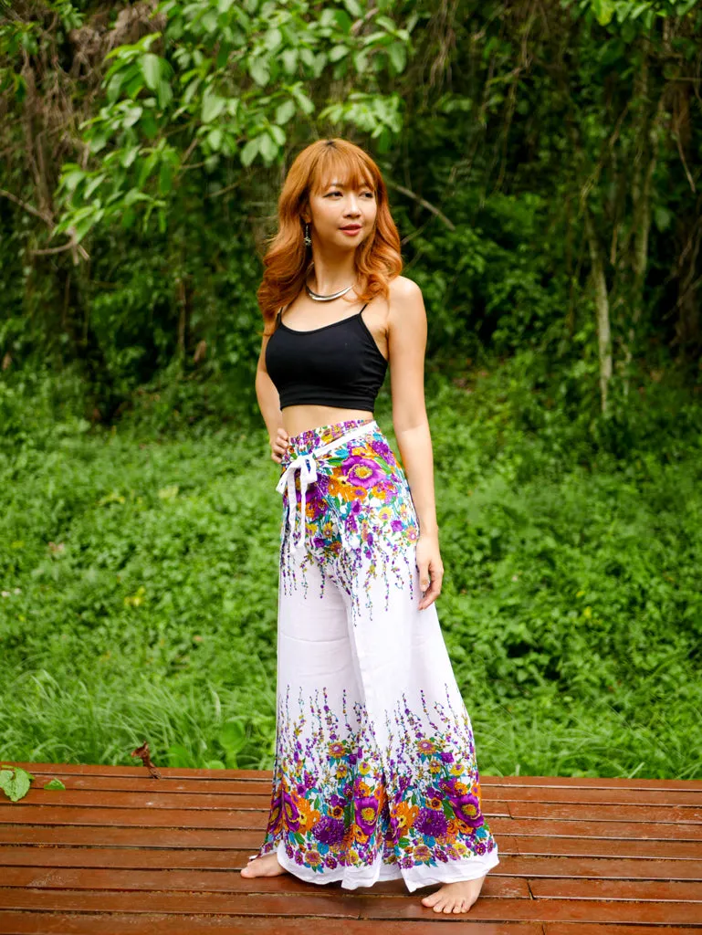 White Florals Palazzo Wrap Pants