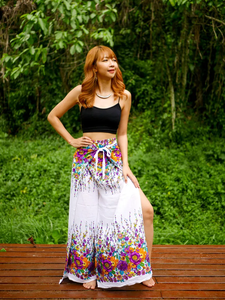 White Florals Palazzo Wrap Pants