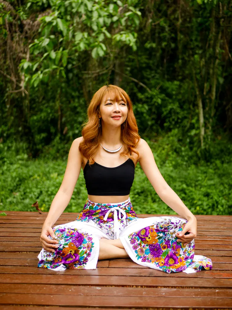 White Florals Palazzo Wrap Pants