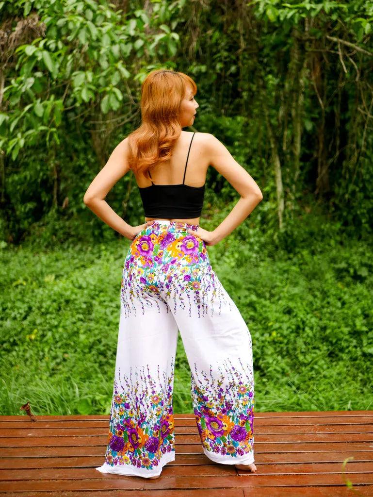 White Florals Palazzo Wrap Pants