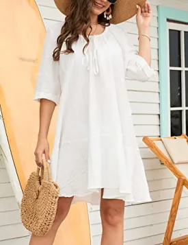 White Flowy Beach Dress: Women's Swimsuit Cover Up
