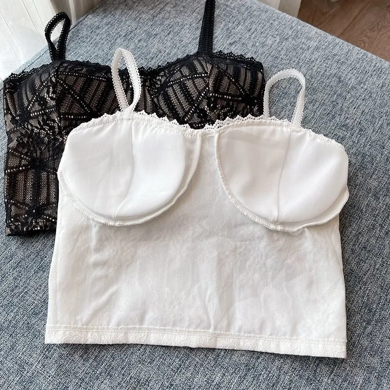 Wjczt Vintage Lace Tank Top Sexy Thin Breathable Beautiful Back Camisole Push Up Wireless Clothing 2022 New