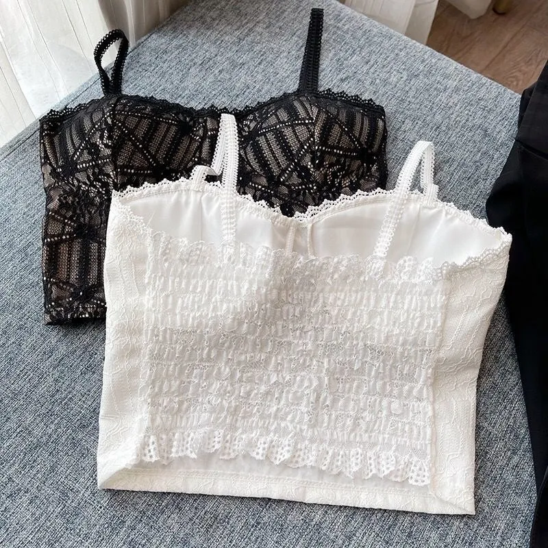 Wjczt Vintage Lace Tank Top Sexy Thin Breathable Beautiful Back Camisole Push Up Wireless Clothing 2022 New