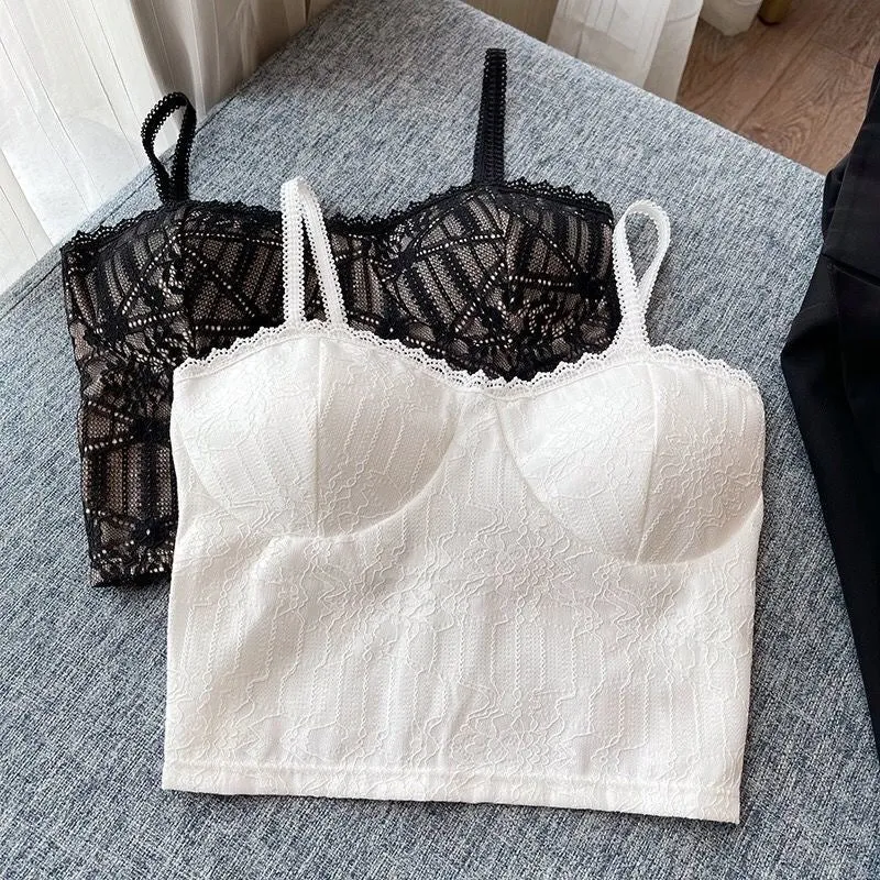 Wjczt Vintage Lace Tank Top Sexy Thin Breathable Beautiful Back Camisole Push Up Wireless Clothing 2022 New