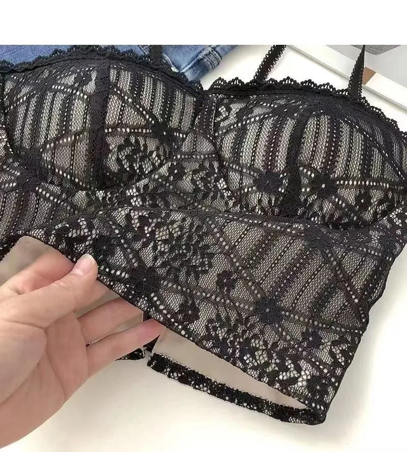 Wjczt Vintage Lace Tank Top Sexy Thin Breathable Beautiful Back Camisole Push Up Wireless Clothing 2022 New