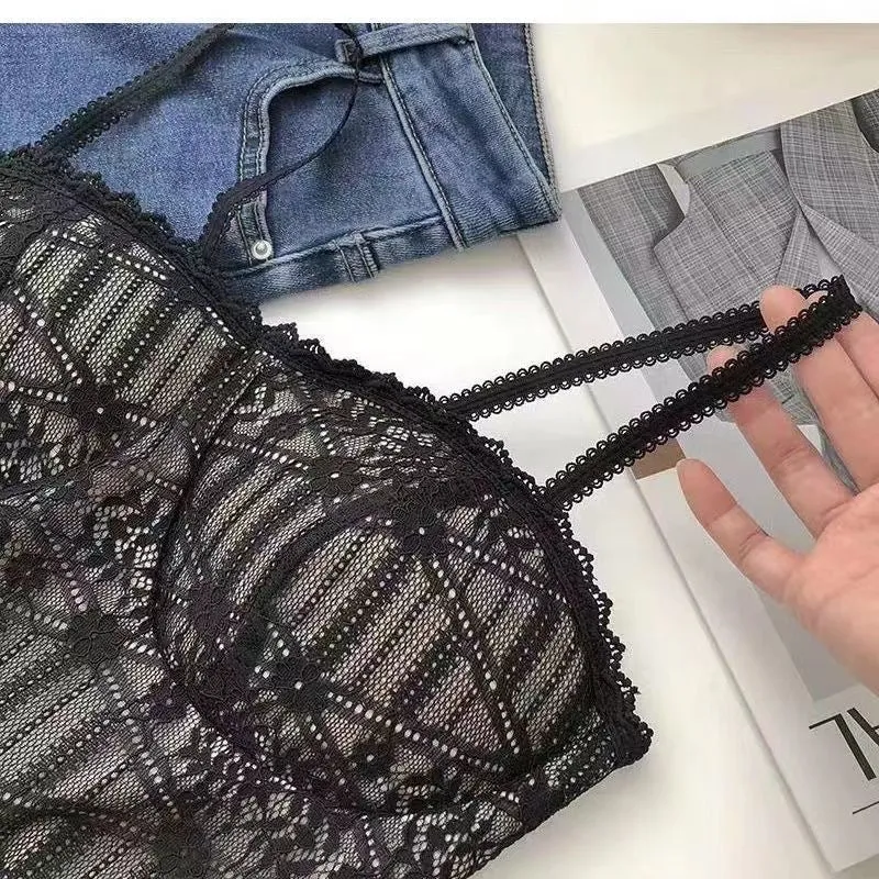 Wjczt Vintage Lace Tank Top Sexy Thin Breathable Beautiful Back Camisole Push Up Wireless Clothing 2022 New