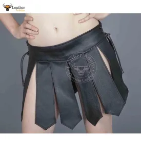 Womens Black Sexy Genuine Leather Mini Skirt Kilt Gladiator Skirt Kilt All Sizes