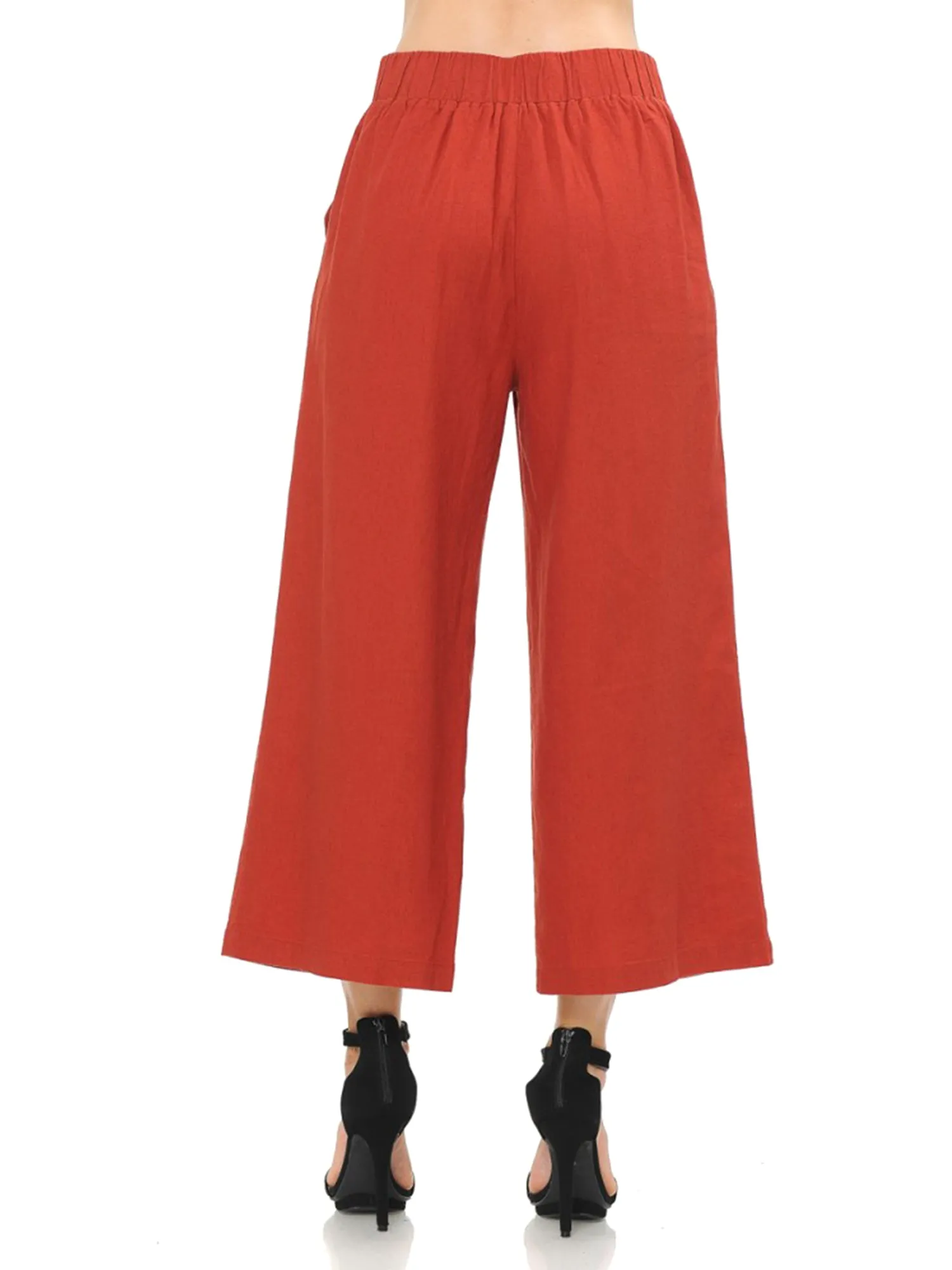 Women's Casual Relaxed Loose Fit Wide Leg Linen Crop Pants (FWB1036)