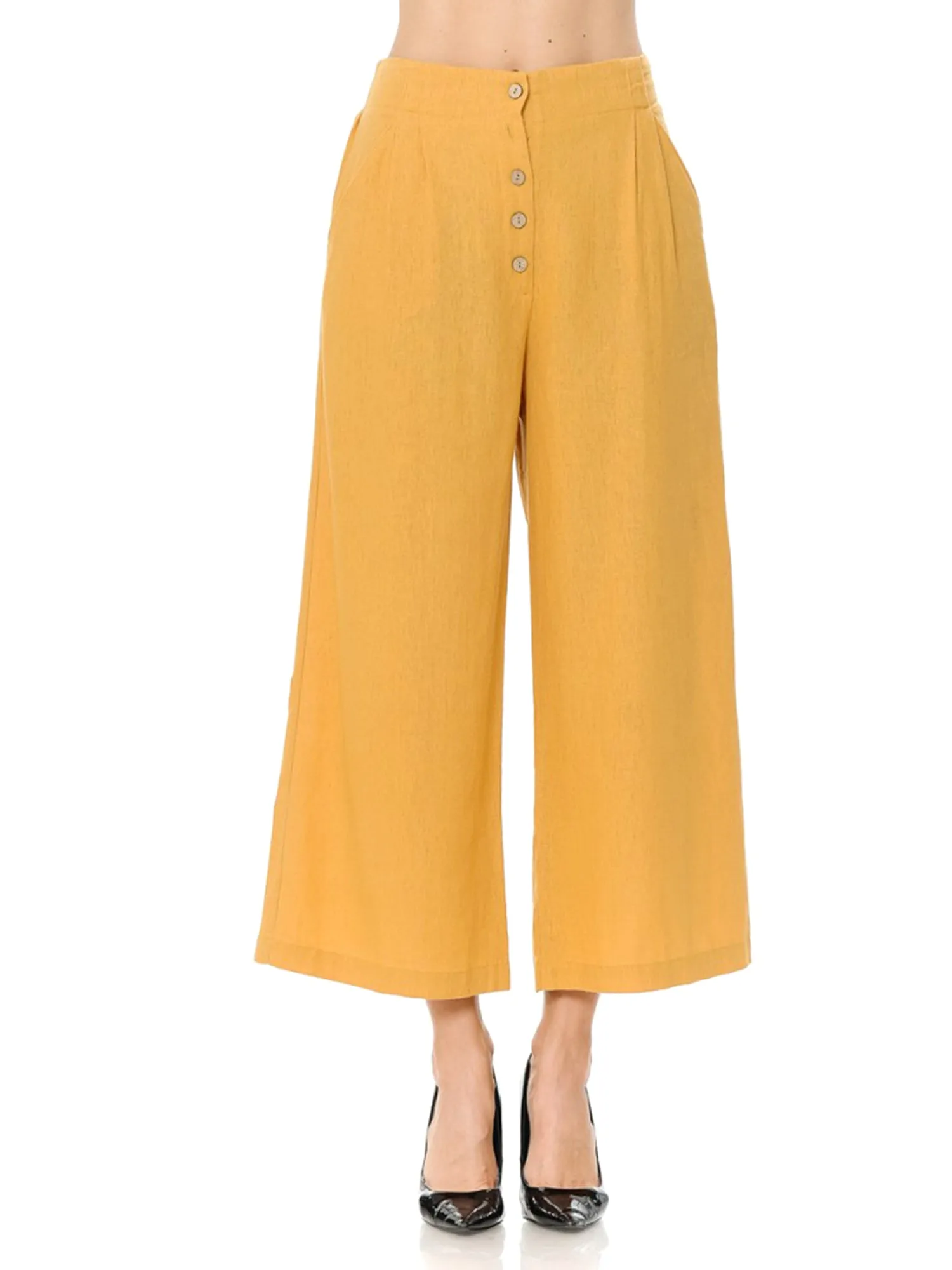 Women's Casual Relaxed Loose Fit Wide Leg Linen Crop Pants (FWB1036)