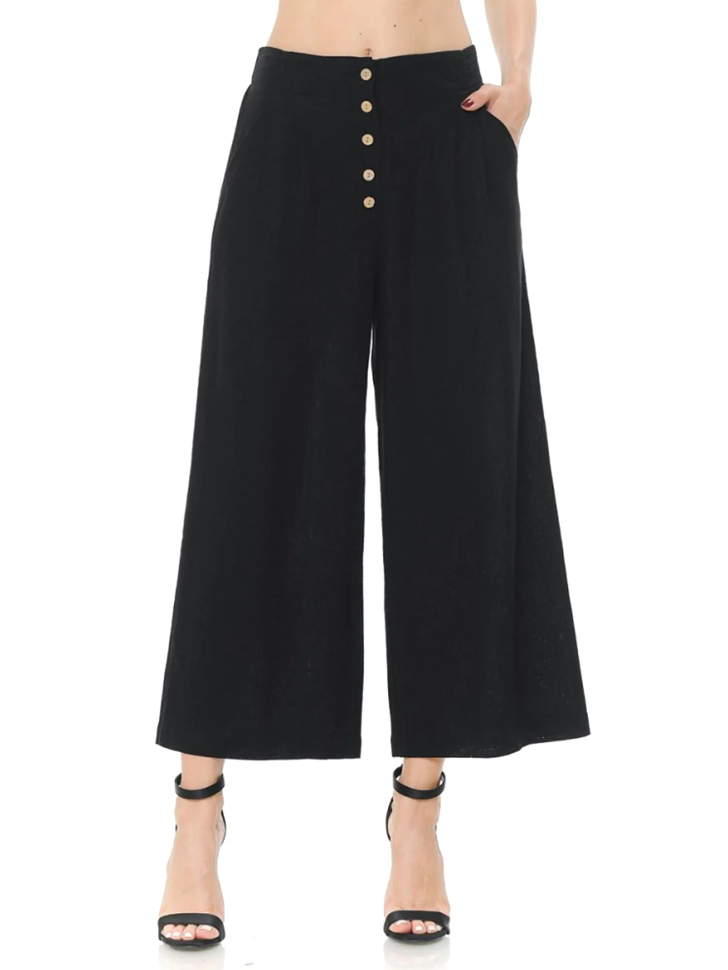 Women's Casual Relaxed Loose Fit Wide Leg Linen Crop Pants (FWB1036)
